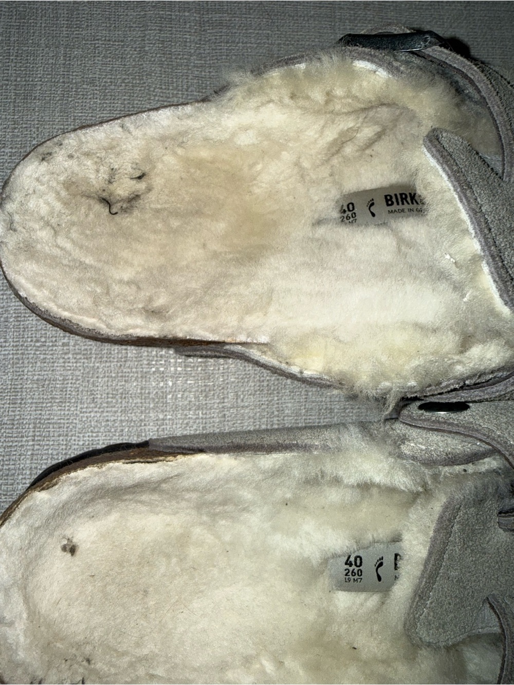 Birkenstock Suede Shearling Clog Mules in Light Taupe - Picture 4 of 5